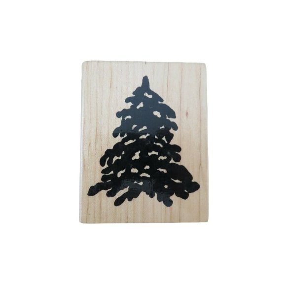 Vintage 1996 Print Works Christmas Pine Tree Mounted Rubber Stamp Wooden Block - Picture 5 of 9